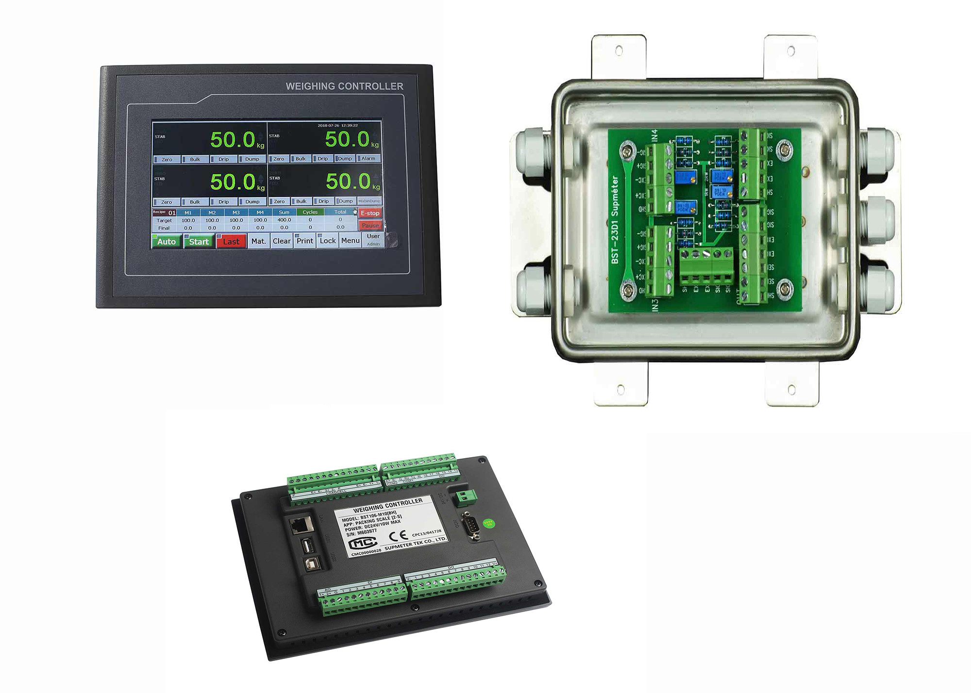 ป้องกันการสั่นสะเทือน TFT Touch Digital Ration Batch Weighing Controller